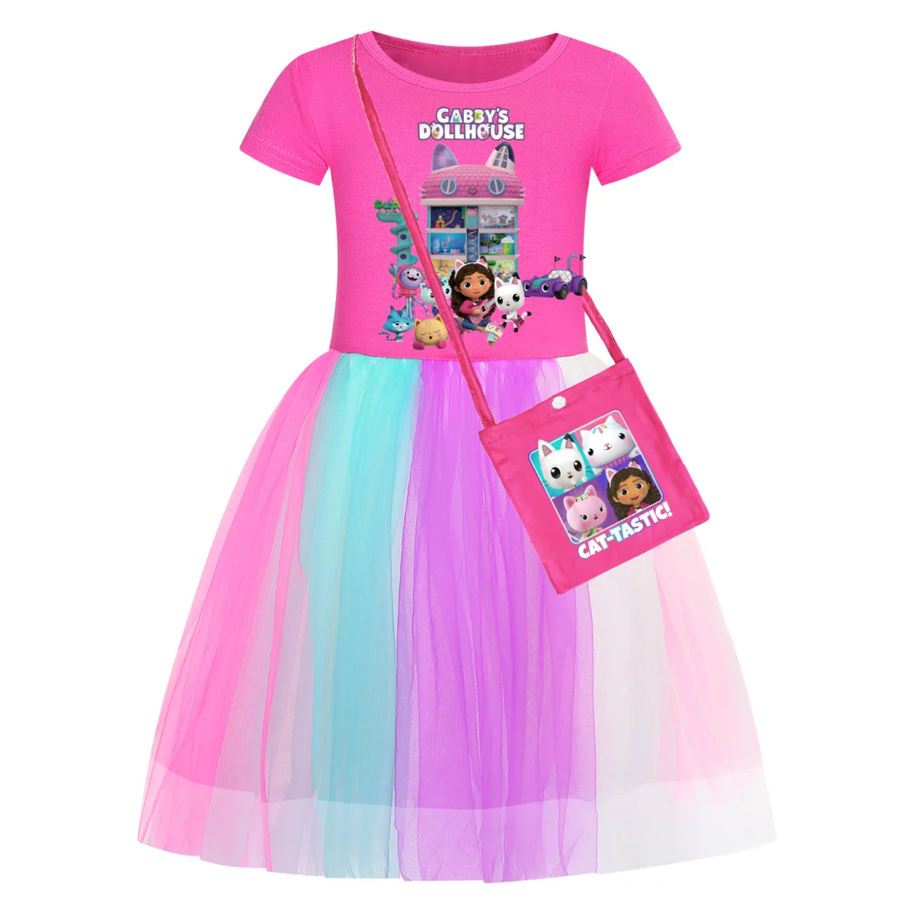 Gabbys Doolhouse trajes cosplay para meninas, vestidos casuais para crianças, vestido de princesa para o bebê, festa infantil, bolsa incluída, chat, verão