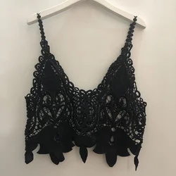 Lace Short Sleeve Women's Vest Outerwear Overlap Hollow out Backless Top Cotton Blend Summer Loose Fit Fashion Trend
