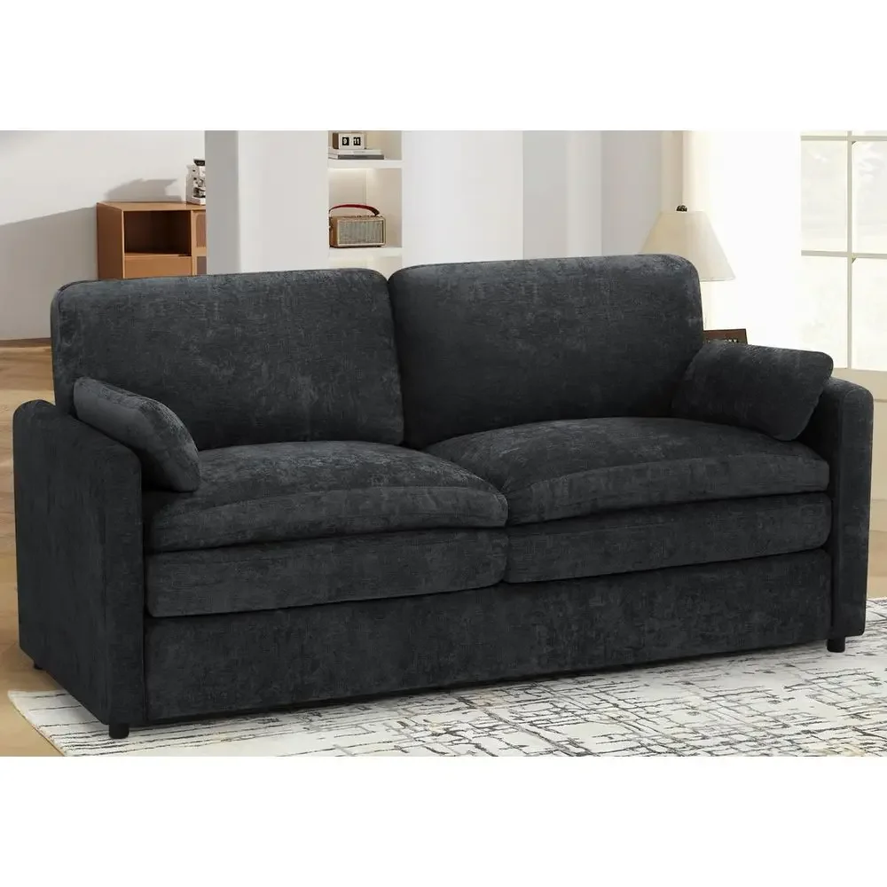 

Chenille 2 Seats Sofa with 2 Pillows, Modern Upholstered Sofa with Deeper Seats, Comfy Sofa with Thickened Cushions for Living
