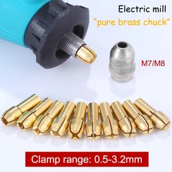 Bit set 0.5-3.2mm Mini Drill Brass Collet Chuck Shank Dia 4.2/4.3/4.8mm for Dremel Rotary Tools M7/M8*0.75mm Nut Accessories Set