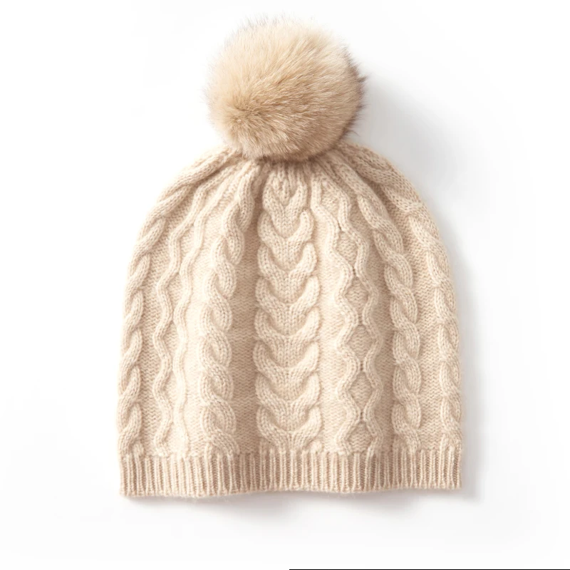 2023 Winter 100% Cashmere Hat for Women Fashion Knit Hat Solid Color Cap Beanies Lady Soft Warm Thick Caps Female Bonnet Hats