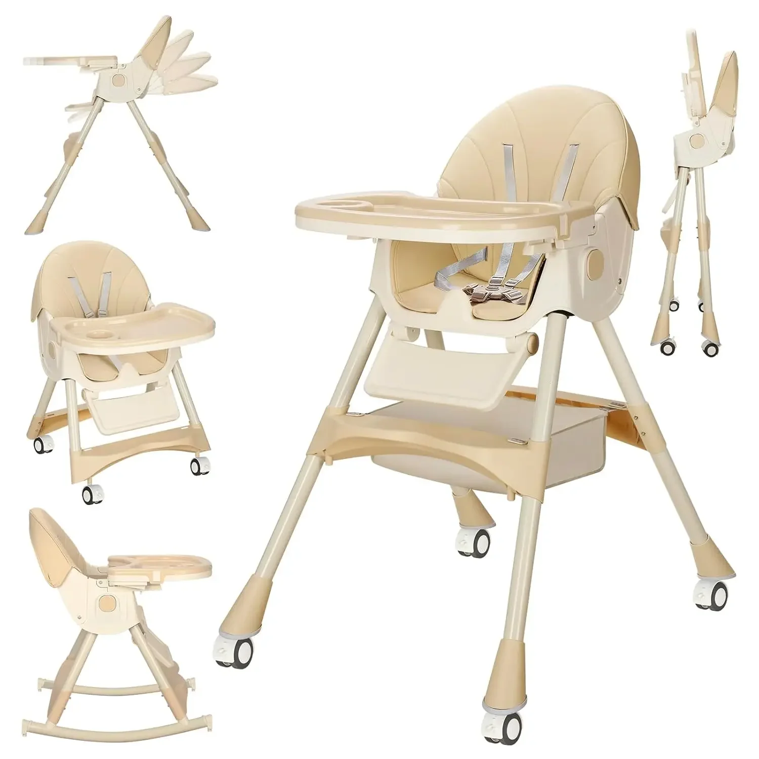 6-in-1 High Chairs for Babies and Toddlers, Foldable Portable Baby Highchair, Compact Adjustable Folding Baby High Chair for Inf