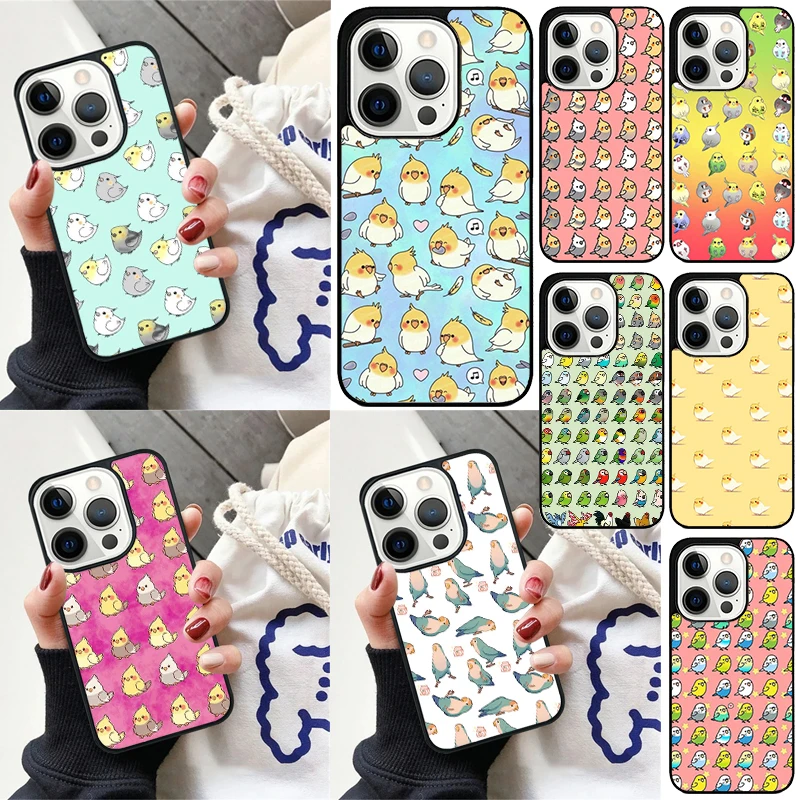 Cartoon Cockatiel Collage Cover For iPhone 16 13 14 15 Pro Max 12 Mini 11 15 Pro Max 6 7 8 Plus Max SE 2020 Phone Case