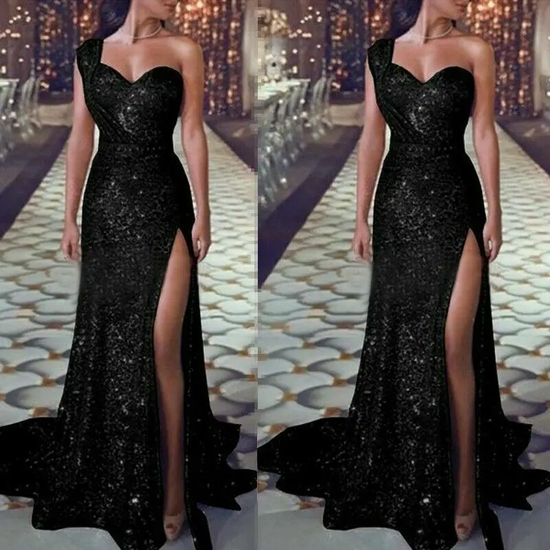 Exquisite Beaded Evening Dresses Glitter Sleevesless Satin Slit Side Formal Prom Dress Women Wedding Party Bridesmaid Gowns