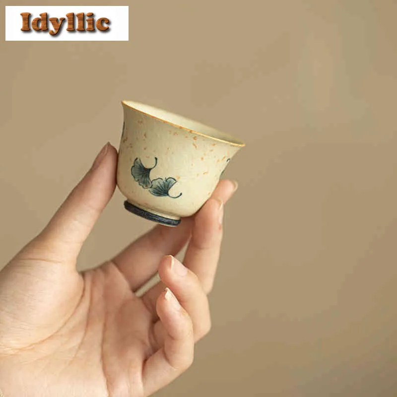 

2 шт./лот, ручная роспись, чайная чашка с гинкго, креативная чайная чаша, чайная пара, чашка для дегустации чая, чашки для запаха Jianzhan Master, чайная церемония, 45 мл