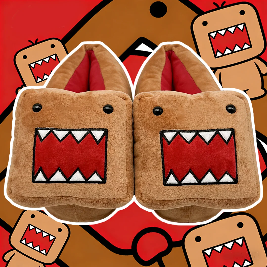 YanQing Domo-kun Plush Slippers Cute Cartoon Warm Soft Shoes Women Men Stuffed Shoes Indoor House Plushie Shoe Birthday Gift