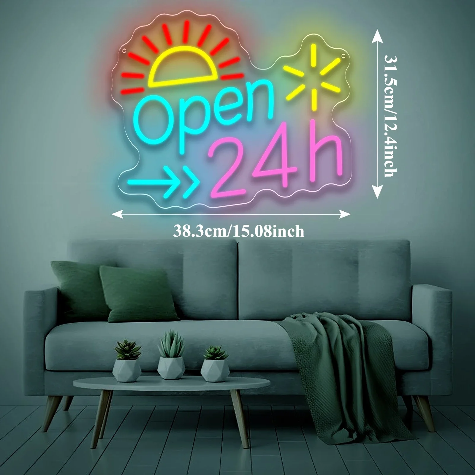 Open 24h LED Neon Sign Business Neon Light Sign USB Dimmable for Window Fast Food Restaurant Burger Shop Convenience Store Decor