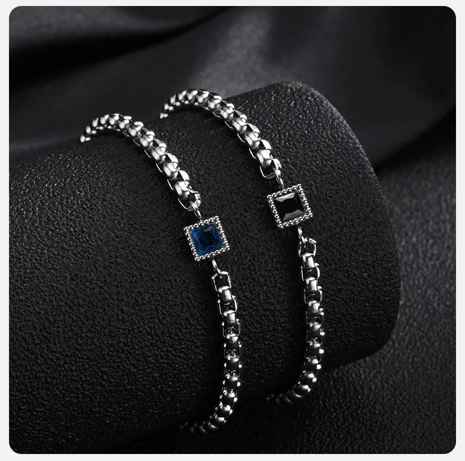 Vnox Herren-Armband mit quadratischer schwarzer blauer Zirkon-Boxkette, verstellbares 18–23 cm langes Gliederarmband aus Edelstahl, Modeschmuck, Geschenk – Detail 5