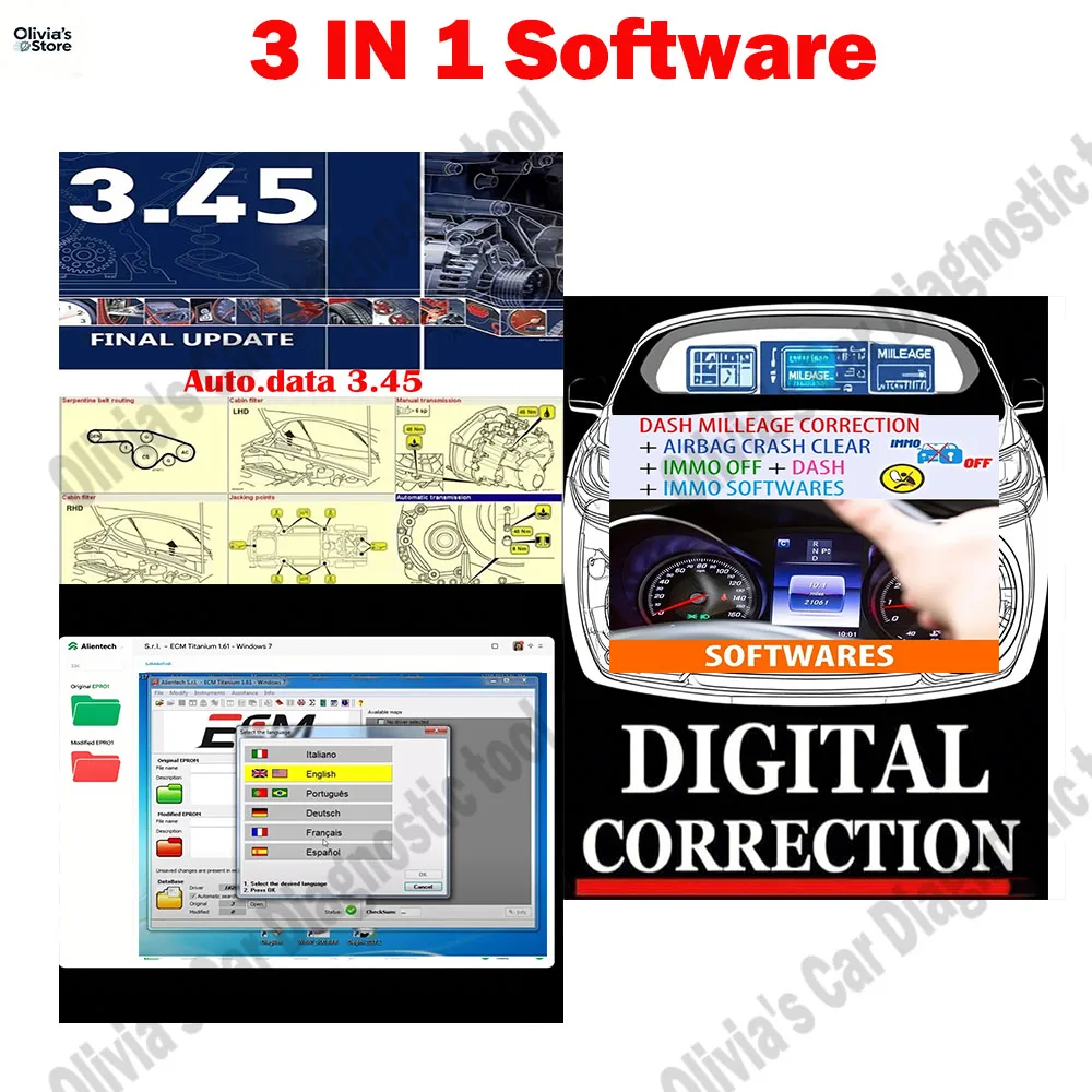

New DASH MILLEAGE CORRECTION+AIRBAG CRASH CLEAR+IMMO OFF+IMMO SOFTWARES + ECM TITANIUM 1.61 + Autodata 3.45 Wiring Diagrams data