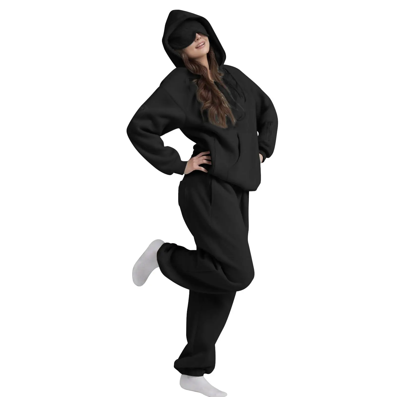 

Маска для глаз, комплект с капюшоном, осень-зима 2025, женский пуловер, толстовка, пижама, домашняя одежда, теплый наряд из двух предметов