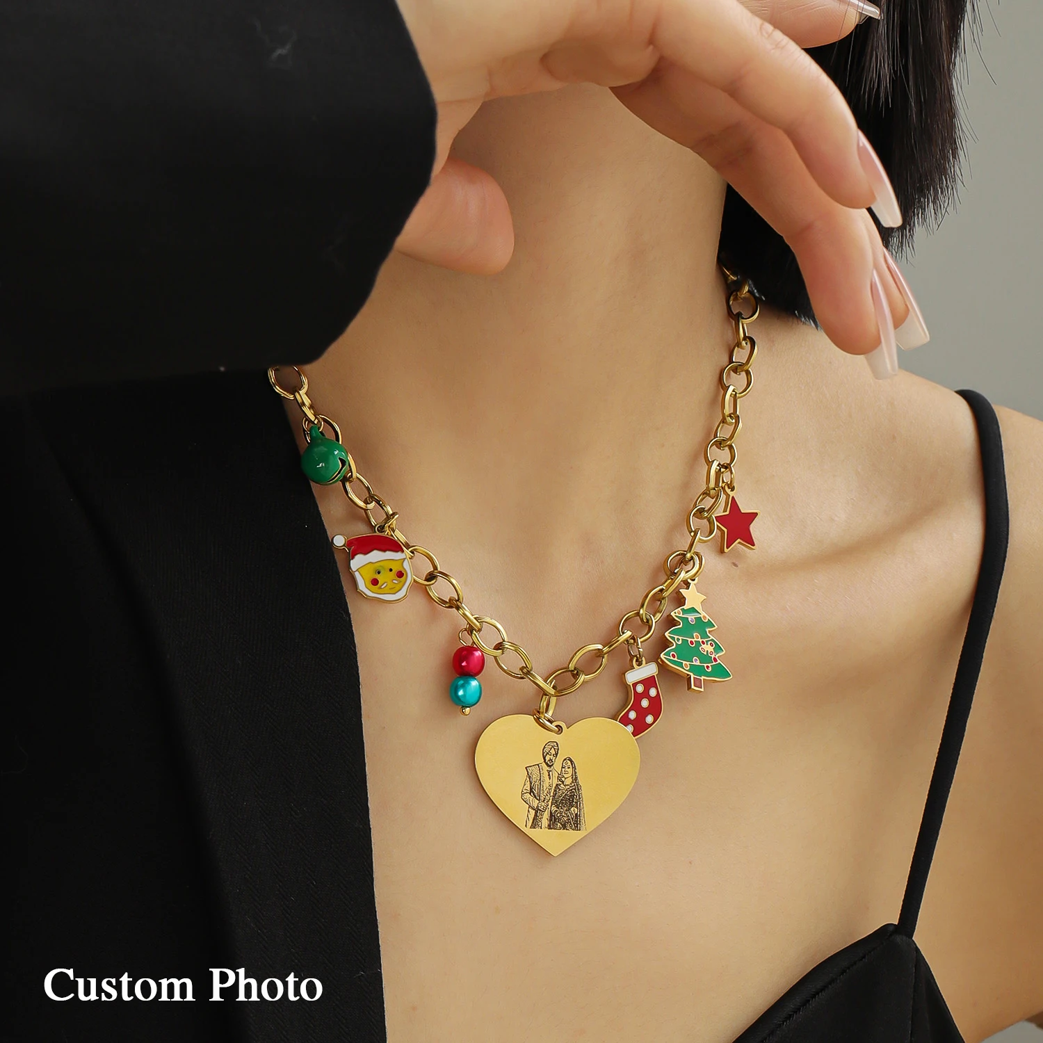 

Ожерелье из нержавеющей стали на заказ, регулируемая цепочка, позолоченное 18 К, персонализированное праздничное ювелирное изделие, подарок для женщин, Рождество