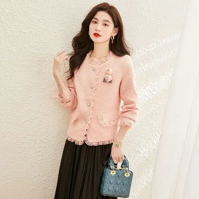 

Fashion Small Fragrant Pink Flower Coat Women's Clothing Spring New High Fashion Gentle Patchwork French Top Mperament Socialite