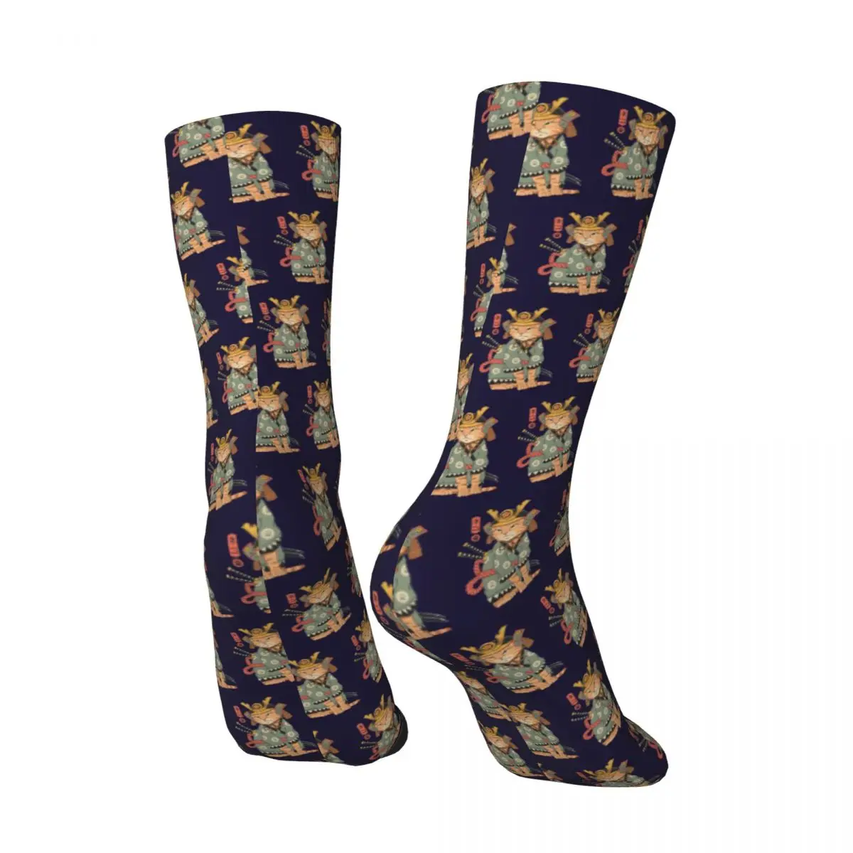 Funny Crazy compression Kawaii Samurai Cat for Men Hip Hop Vintage Happy Quality Pattern Printed Boys Crew Sock Novelty Gift