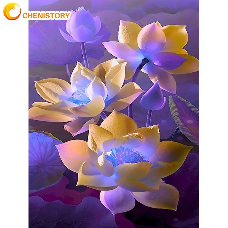 

CHENISTORY 5d Diamond Painting Purple Lotus Full Square Rhinestone Picture Diamond Embroidery Mosaic Flower Home Decor