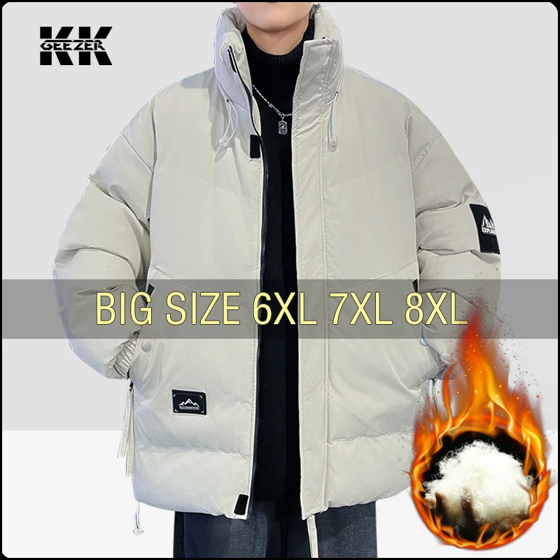 Winter Jackets Men Coats Khaki Parka Plus Size 6XL 7XL 8XL Oversize 2024 Cotton Black Thick Warm Stand Collar Windbreaker Loose