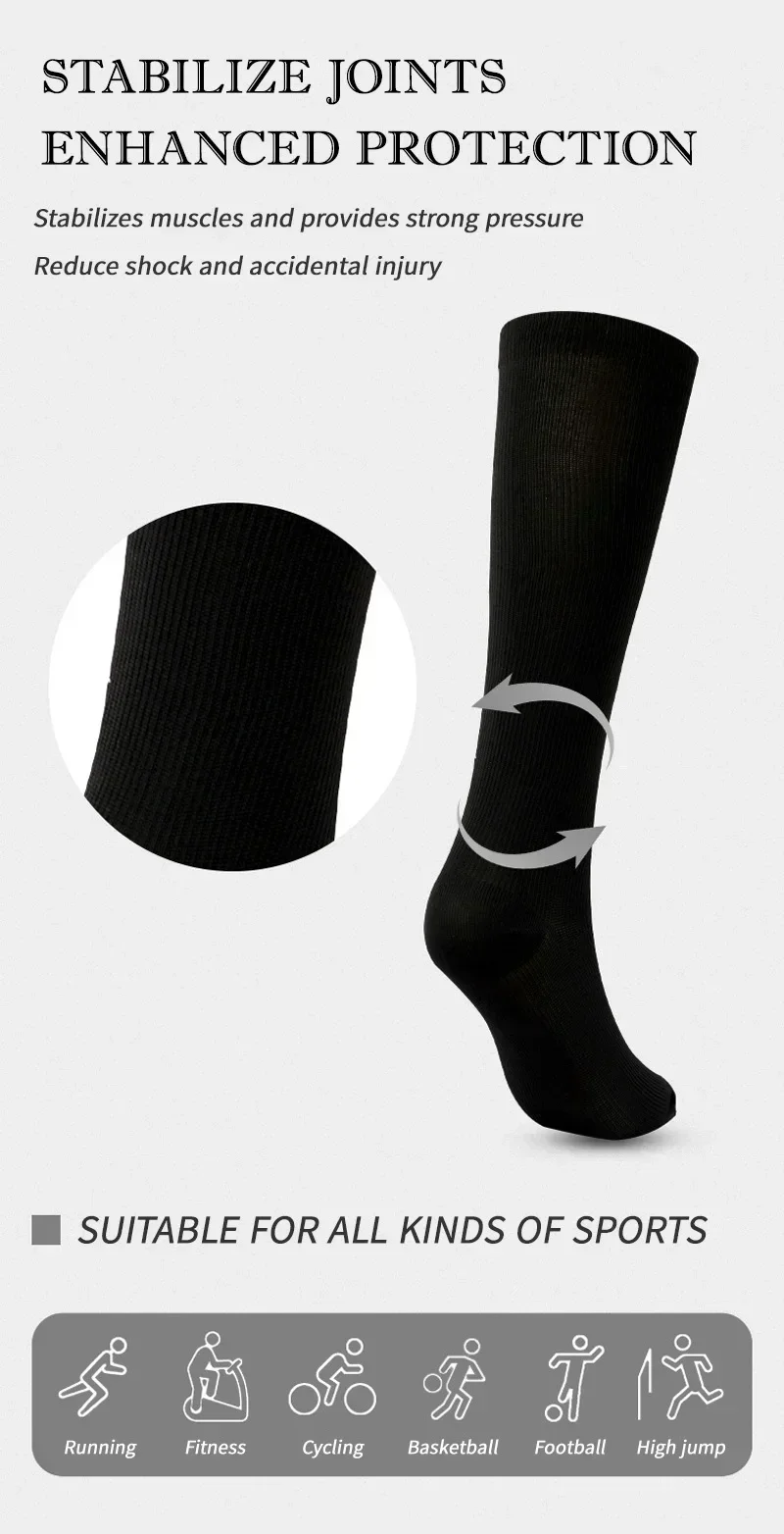 1 Paar Kompressionsstrümpfe für Damen und Herren, 15–20 mmHg, kniehohe Strümpfe für Radfahren, Fußball, Laufen, sportliche Wadensocken – Detail 3