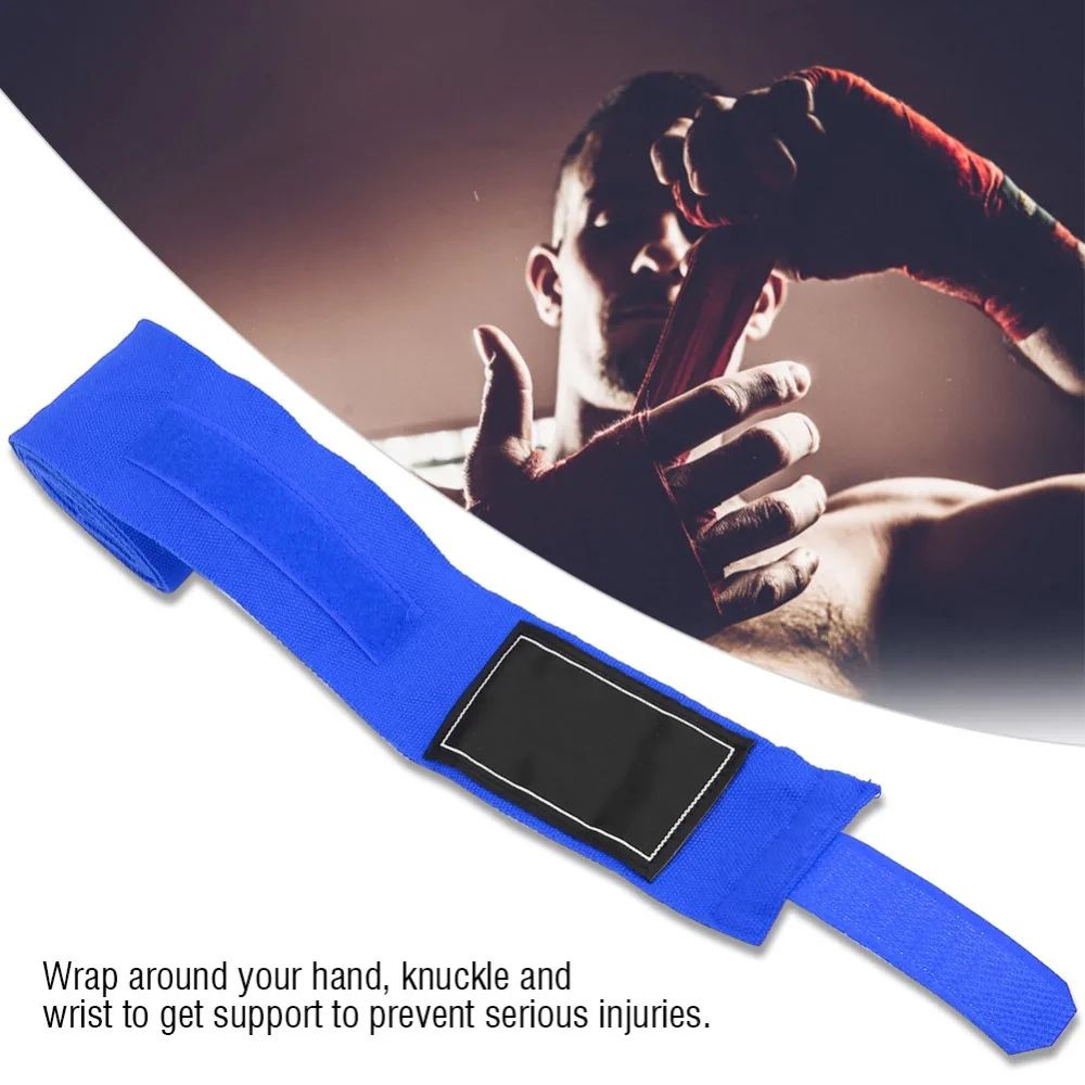 2pcs Cotton Material Boxing Hand Wraps Stretch Fabric Blue Color Training Hand Wraps Secure Wrist Support Hand Wraps