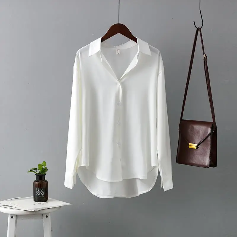 Silky Satin Women's Design Niche Spring and Autumn Fashionable Versatile Long-sleeved Top Loose and Draped Shirt