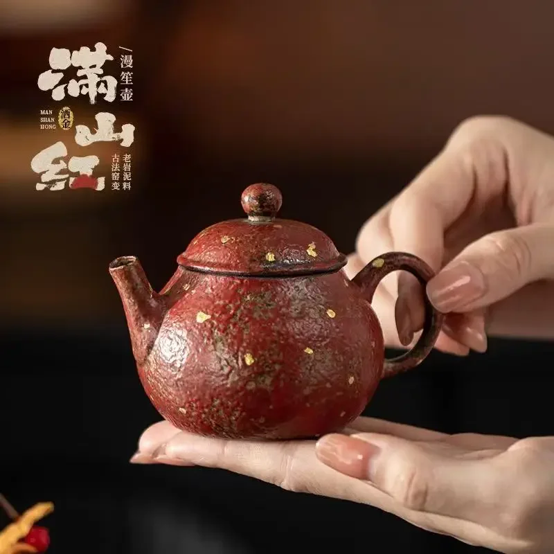 130ML Manshanhong Sprinkling Gold Mansheng Pot Retro Ceramic Anti-scalding Handheld Pot Household Kung Fu Tea Set Filter Kettle