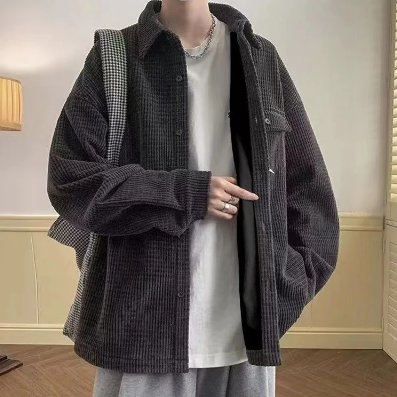 

​ Американская винтажная вельветовая рубашка, мужская уличная куртка с длинным рукавом на весну и осень ​