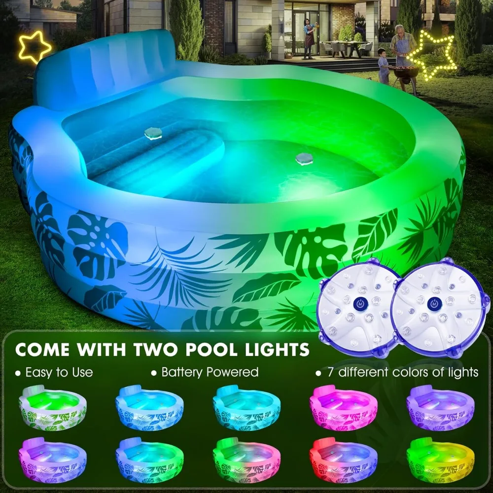 Inflatable Pool with Pool Lights, with Seat, Family Lounge Inflatable Pool, 90