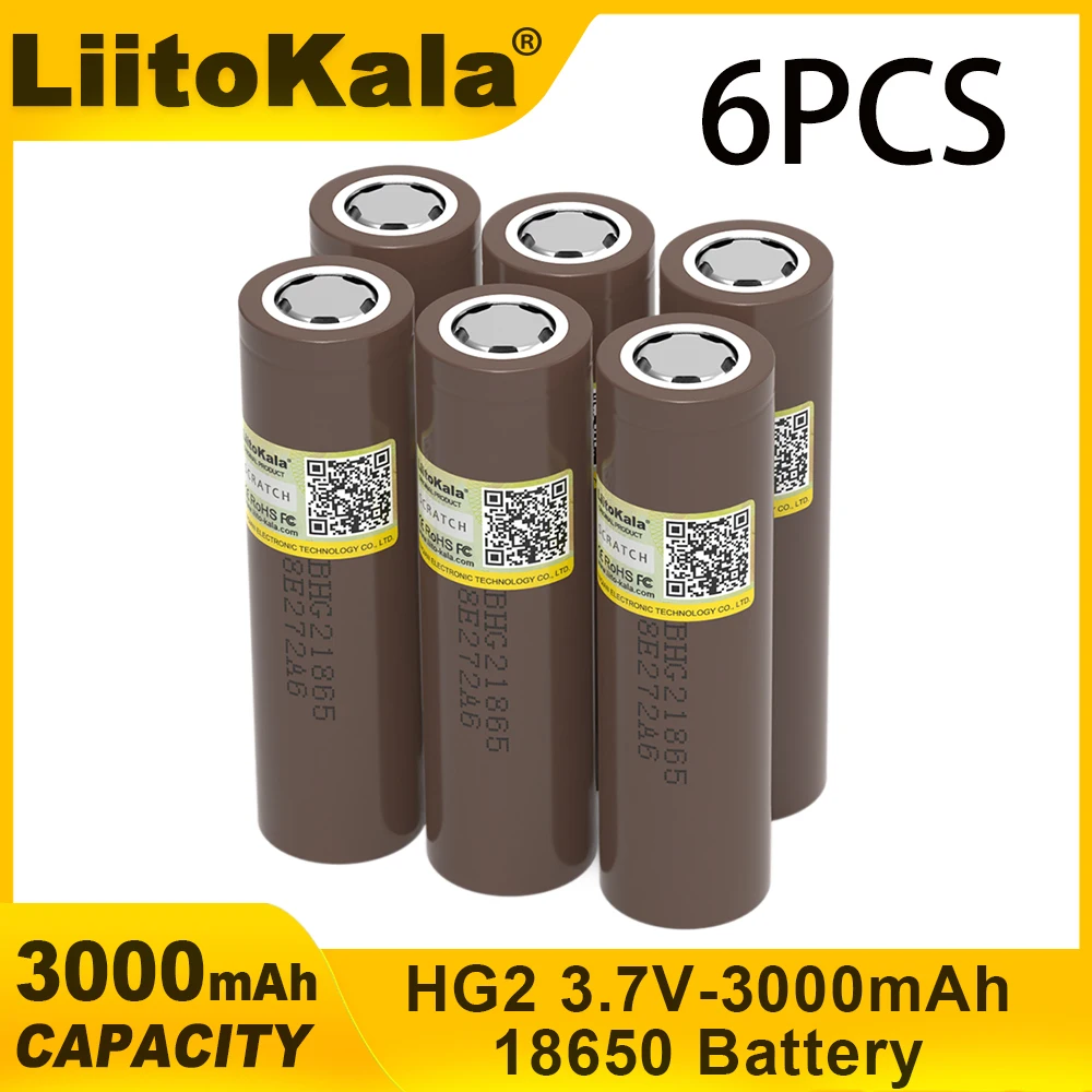 6 шт. Liitokala новая батарея 18650 HG2 3000 мАч 3,6 В литиевая батарея с непрерывным разрядом 20 А, специальная электронная батарея