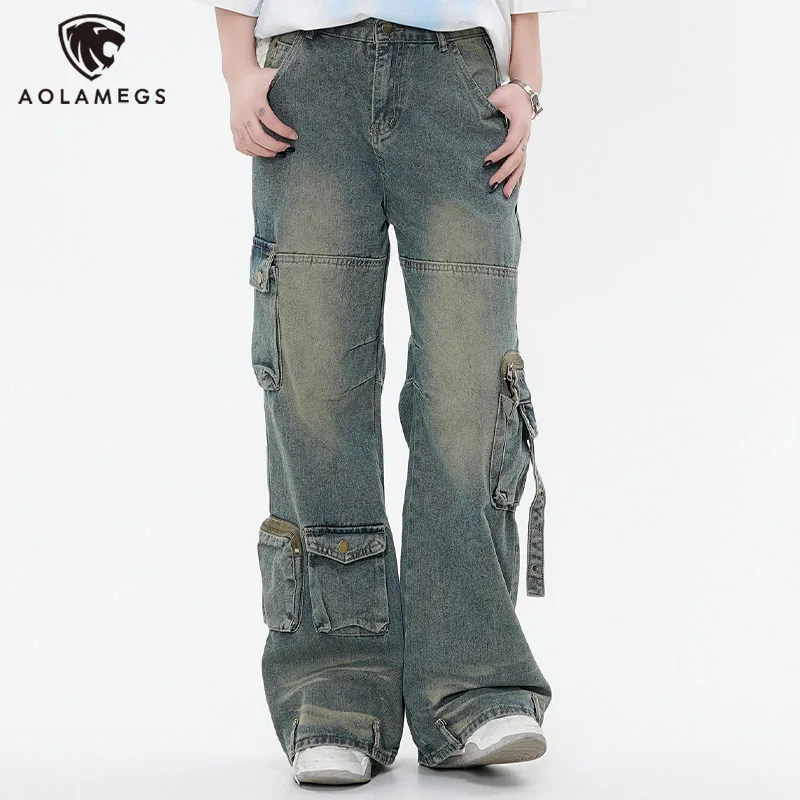 

Men Baggy Straight Jeans Y2k Vintage Multiple Pockets Cargo Pants Japanese Streetwear Hip Hop Fashion Denim Trousers Unisex