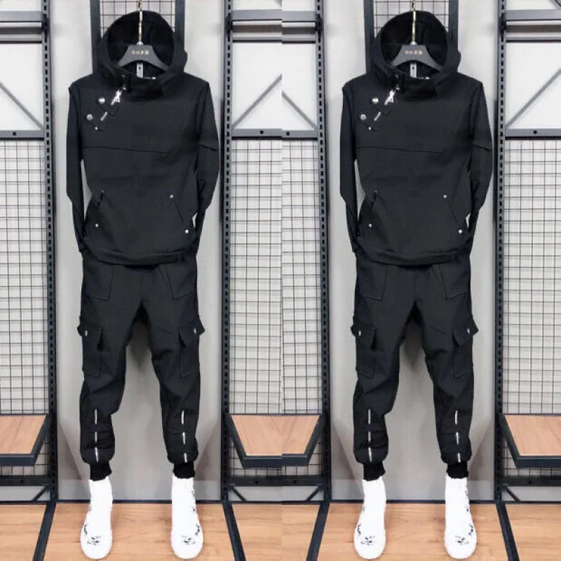 

2026 Autumn/Winter new Men's casual fashion hooded sweatshirt set, workwear versatile loose trousers two-piece set