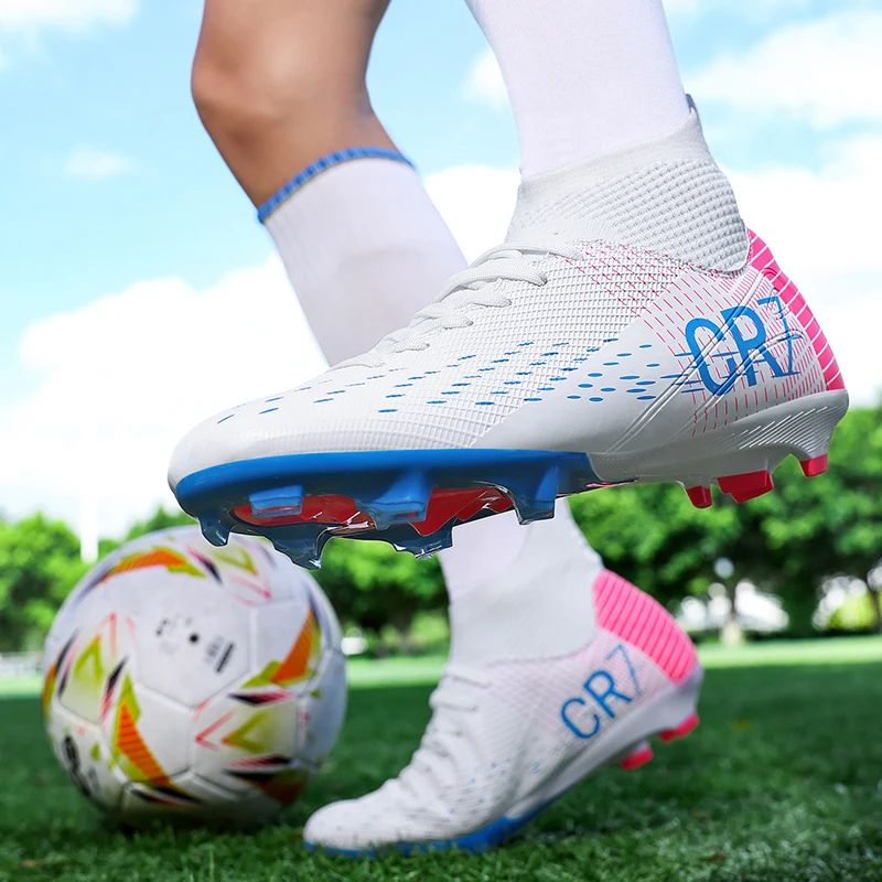 New Professional High Top Football Shoes Artificial Grass Leather Youth Students Training Soccer Shoes for Men And Women Sports