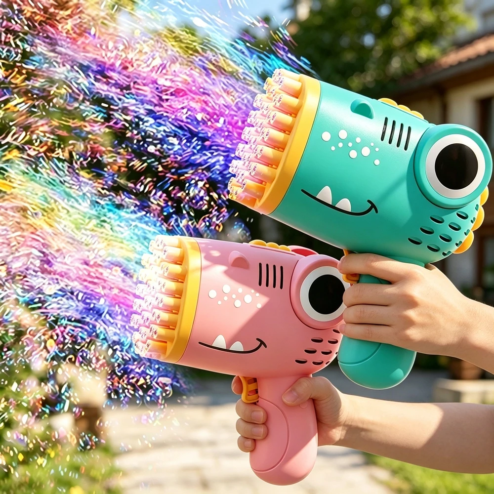 40-Loch Dinosaurier-Seifenblasenpistole Badespielzeug Automatische Elektrische Handseifenblasenmaschine Outdoor-Blasenspielzeug (Ohne Seifenblasenflüssigkeit)