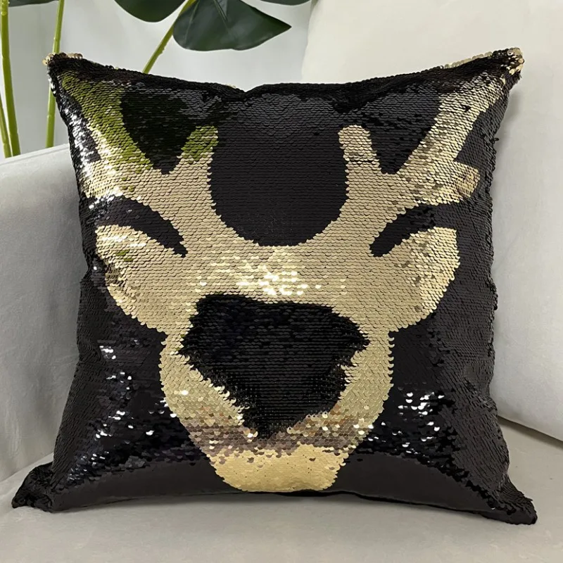 Christmas Sequin Reversible Fashion Sofa Pillowcase Home Decorative Deer Cushion Cover