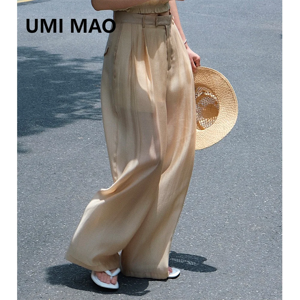 

UMI MAO Summer New Korean Casual Pant High Waist Wide Legs Loose Fit Slim Sun Protection Floor Sweeping Pants Women's Thin