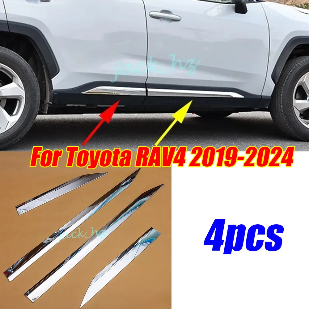 

ABS Chrome Door Body Side Molding Trims Cover For Toyota RAV4 2019-2024