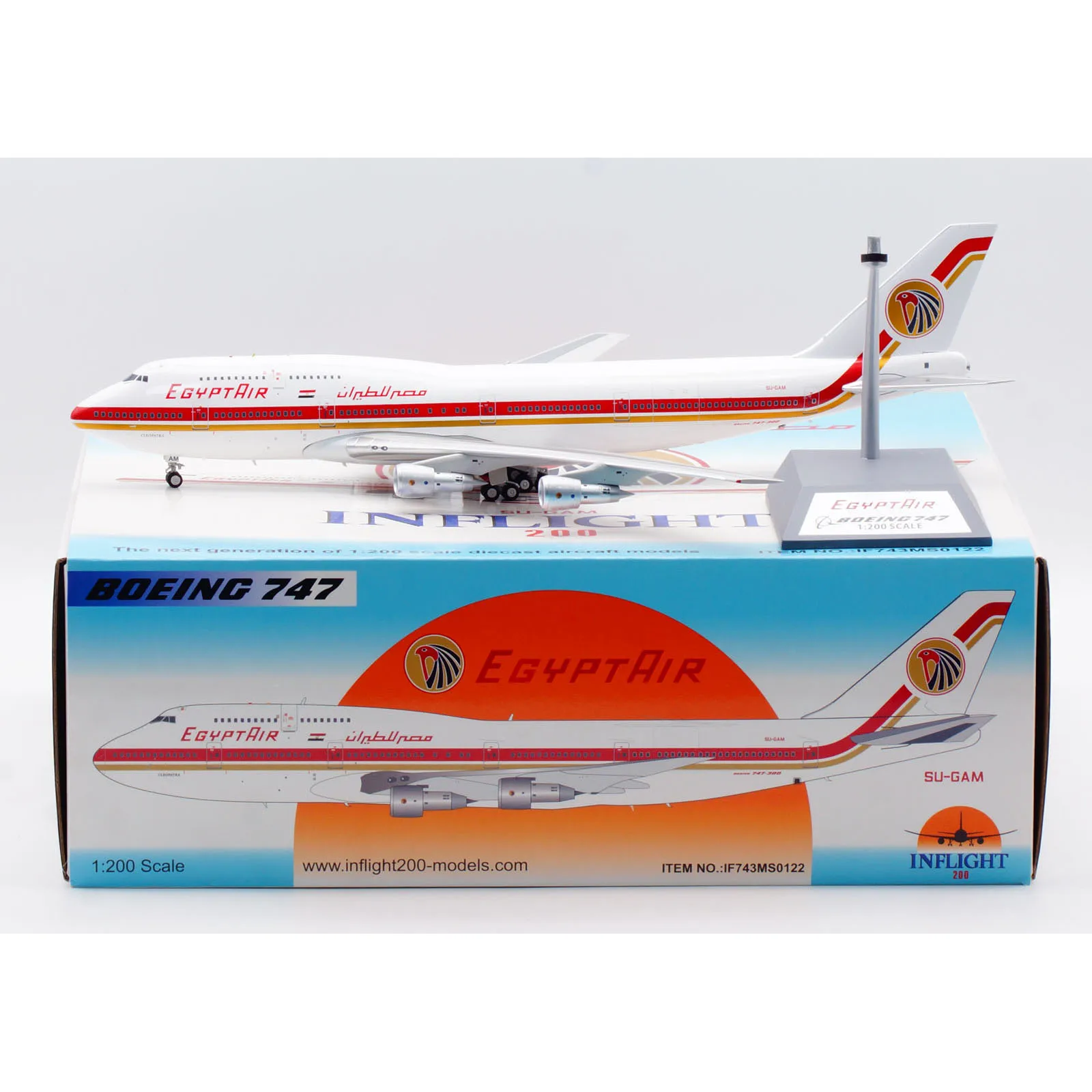 

IF743MS0122 Alloy Collectible Plane Gift INFLIGHT 1:200 Egyptair Boeing B747-300 Diecast Aircraft Jet Model SU-GAM With Stand