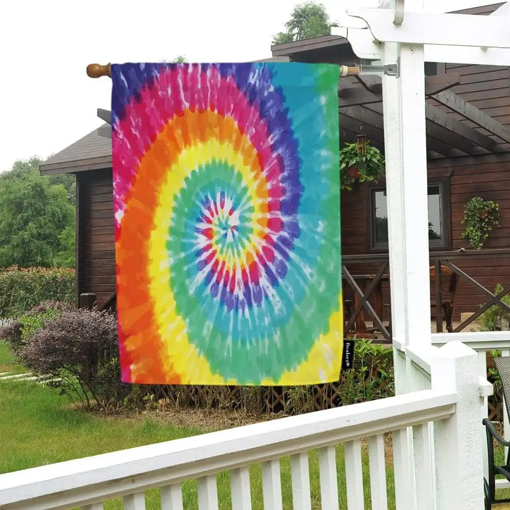 Beabes Rainbow Spiral Tie Dye Welcome House Flag,Colorful Swirl Geometric Circle Blur Lines Pattern Large Garden Flags 28x40 Inc