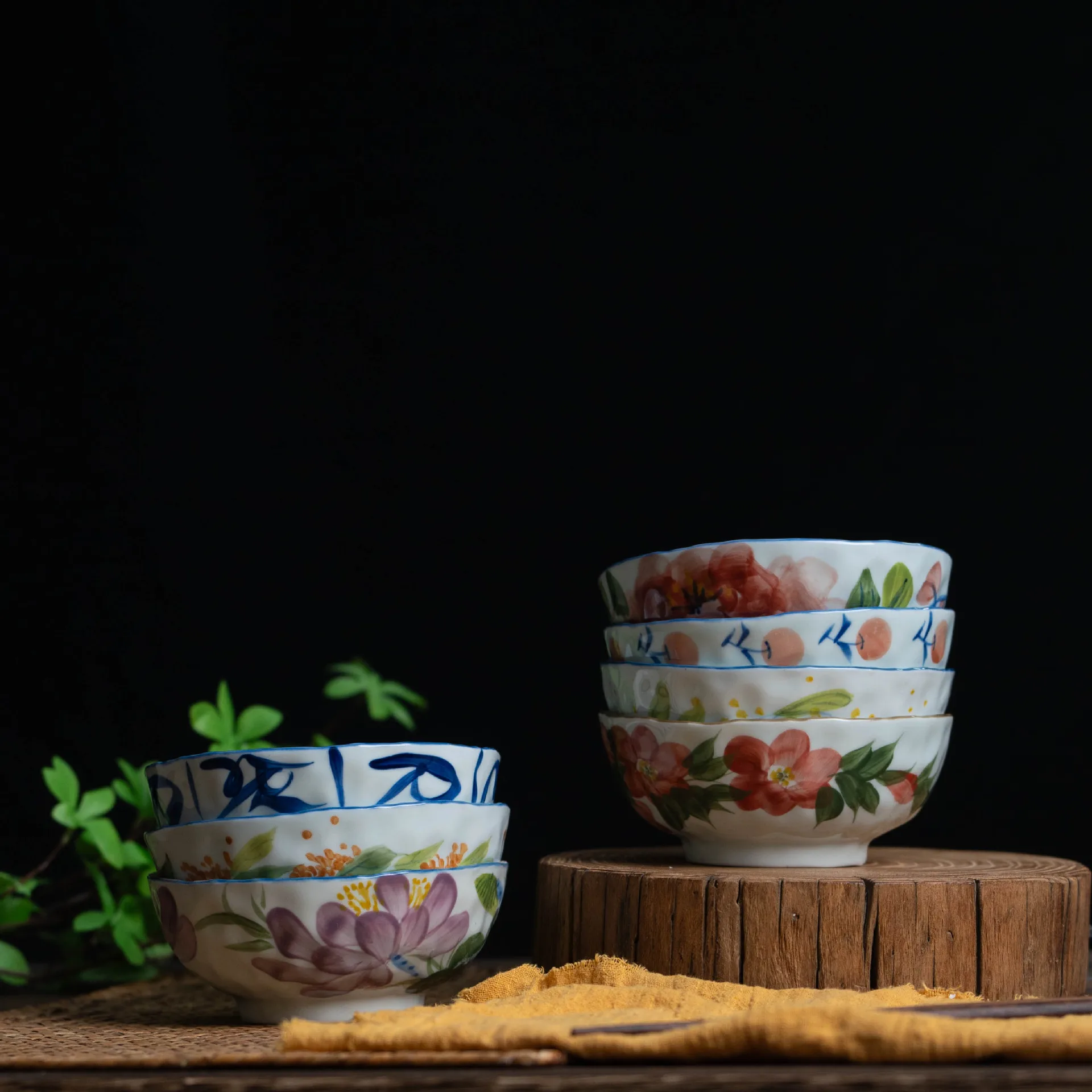 

Новая китайская ретро чаша Луохан ручной работы, миска для риса, высокотемпературная подглазурная цветная ручная роспись, простой набор посуды