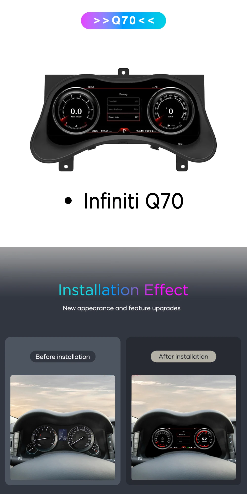 12,3 Zoll Preling car digitales Armaturen brett für Infiniti Q70 Auto LCD Panel Tachometer virtuelles Cockpit – Detail 1