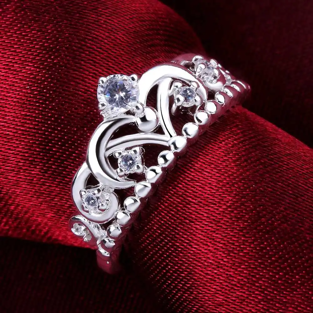 

New 925 Sterling Silver Rings For Women fine crystal crown Fashion Party Gifts Girl student luxury Charm wedding Jewelry