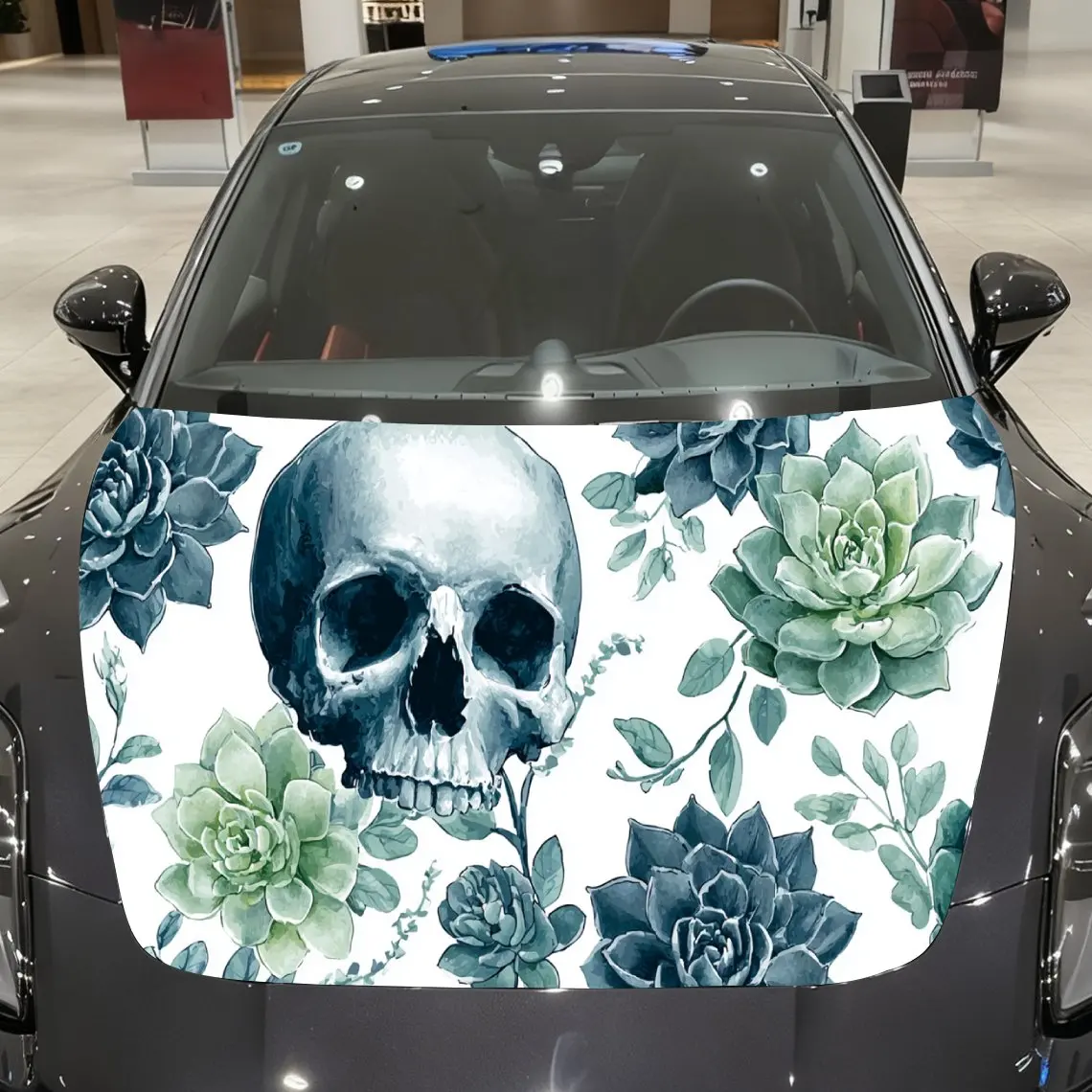 

Car Decal Blue-Gray and White Contrasting Skull Gothic Minimalist Aesthetic Car Hood Sticker, Waterproof Self - Adhesive Vinyl G
