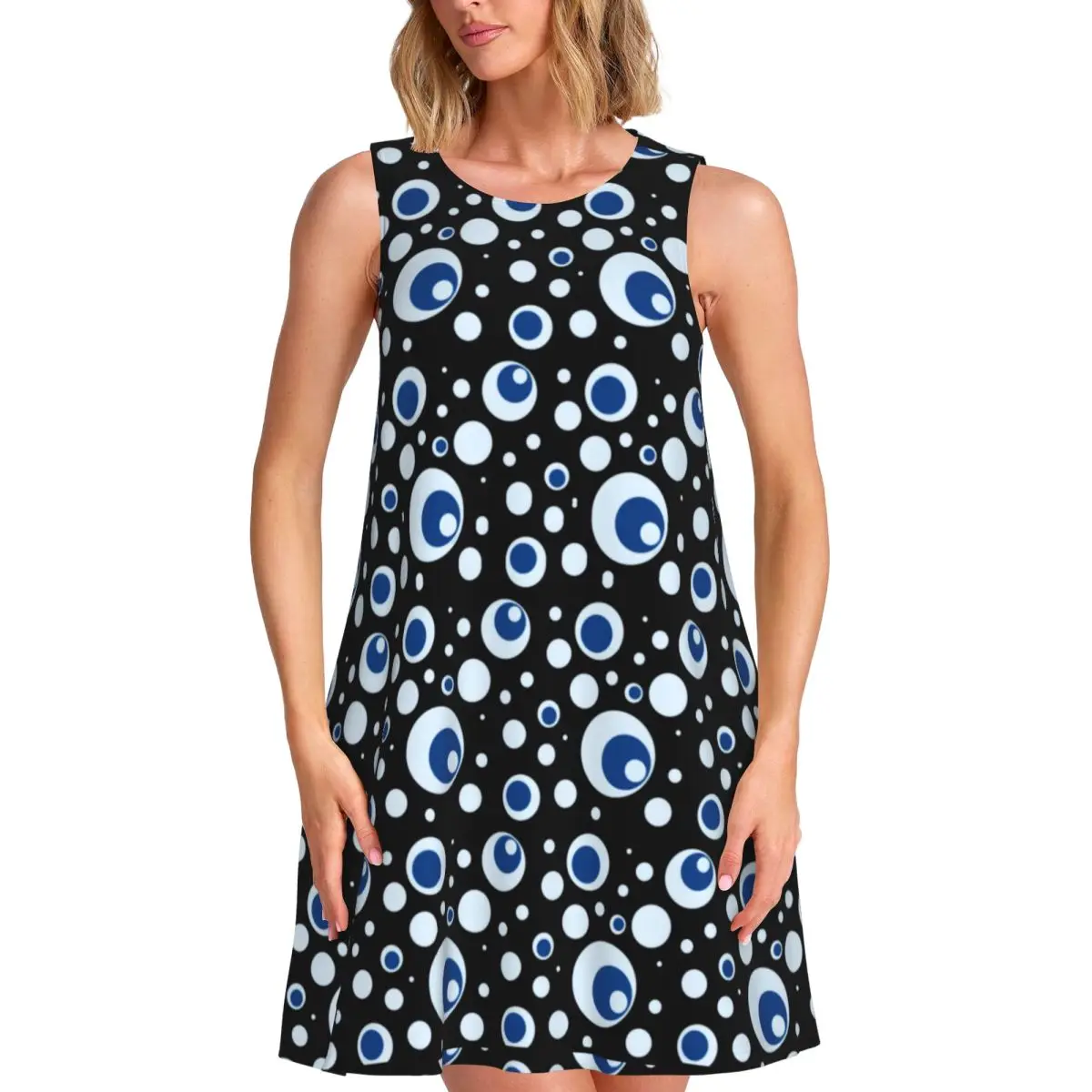 Evil Eye Protection Casual Dress Blue And White Pretty Dresses Woman Summer Aesthetic Print Oversize Tank Dress