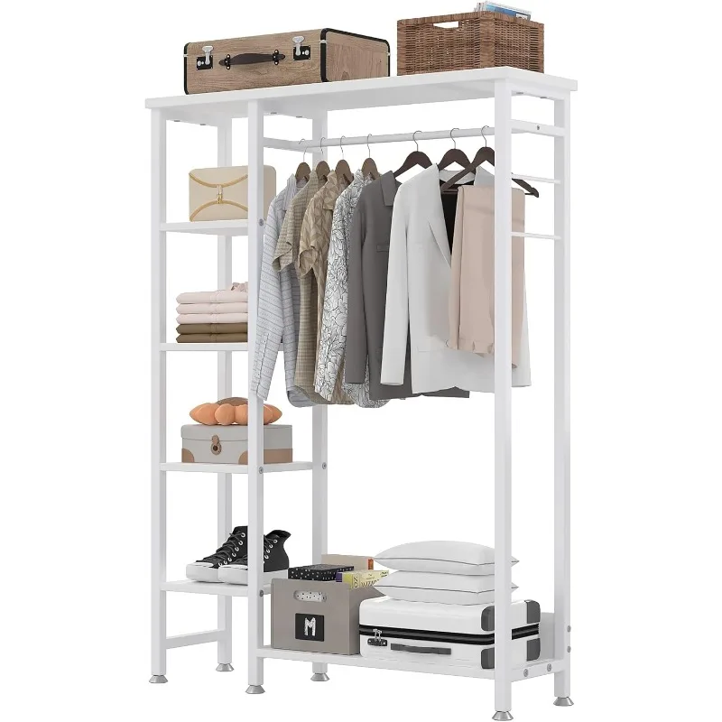 

Open Garment Clothing Rack, Free-Standing Heavy Duty Storage Closet with 5 Shelves and Hanging Rod for Small Spaces, Max