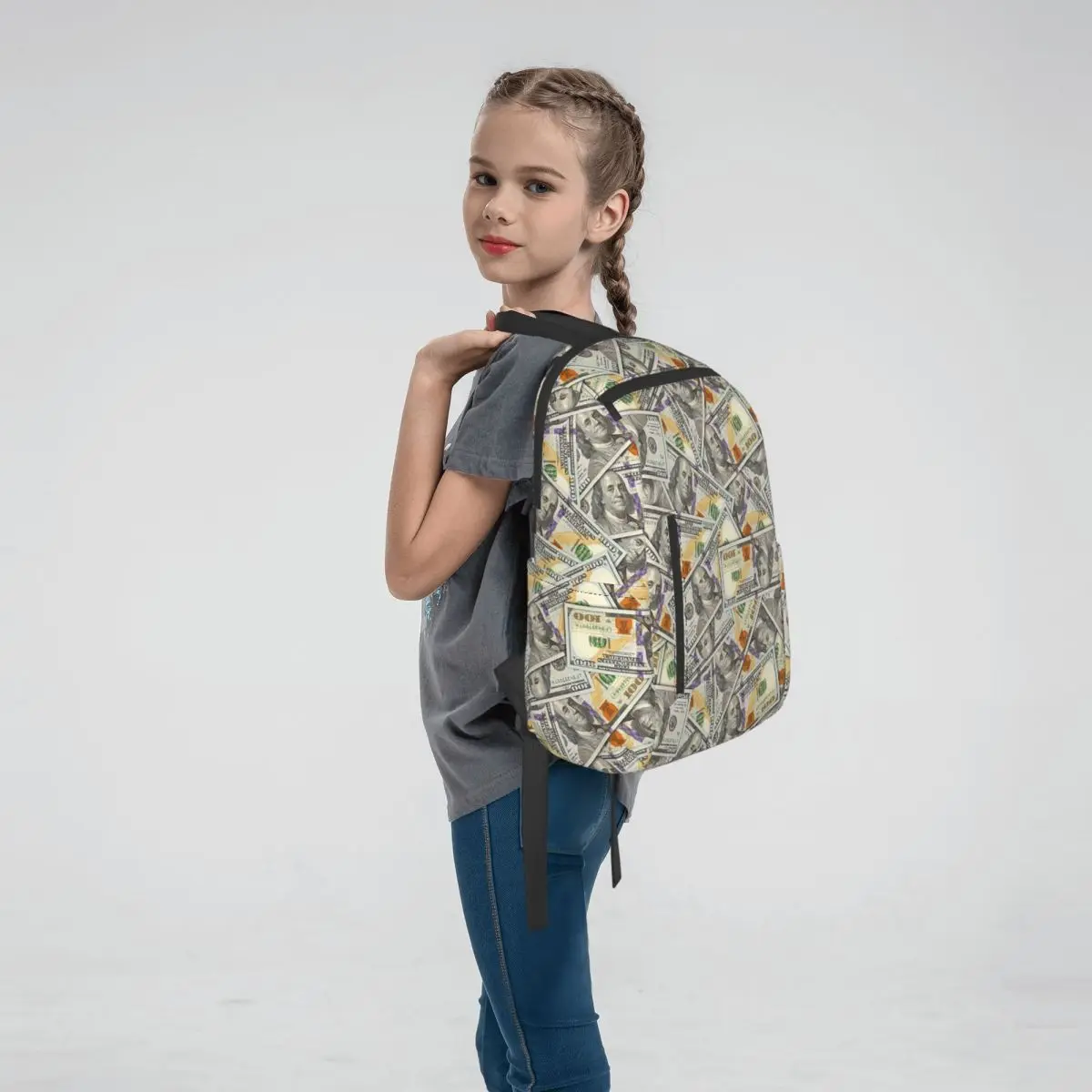 Giant Money Background 100 Dollar Bills Backpack Large Capacity Boys Girls BookBag School Bag Shoulder Bags for Men Women