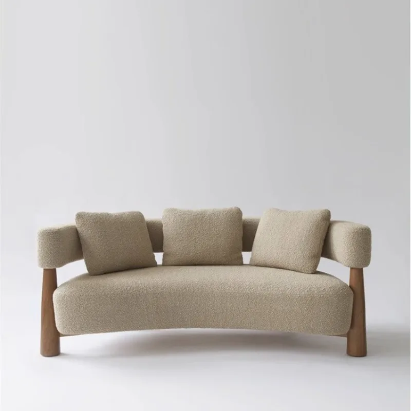 Simple living room: lamb wool vintage homestay, sofa clothing store, curved wabi-sabi style living room leisure