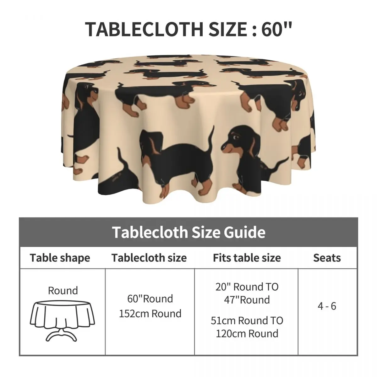 Tablecloth Black And Brown Dachshunds Round Table Cloth Dog Table Cover Tablecloths Banquet Christmas Party Table Decoration