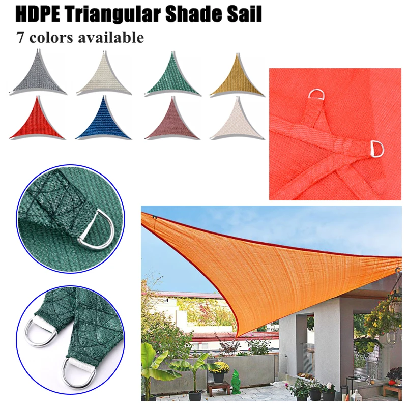 

HDPE Anti-UV Triangular Sunshade Sail Outdoor Awning 7 Colors To Choose From Garden Patio Shading Cloth Swimming Pool Sunblock