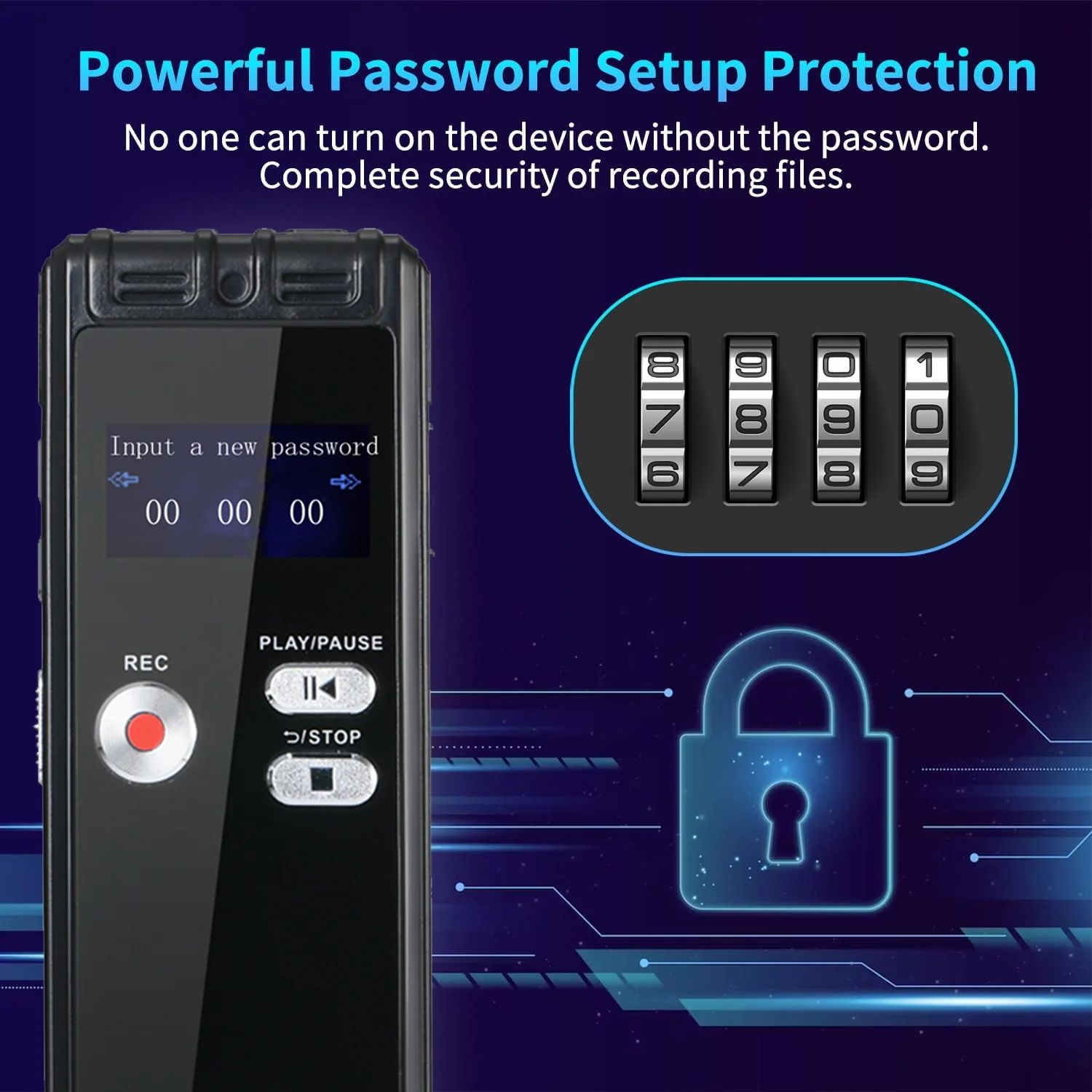 مسجل صوت رقمي منشط مع تشغيل - جهاز تسجيل صوتي 2200 ساعة، جهاز تسجيل شريط ميكروفون مزدوج عالي الدقة 1536 كيلو بايت في الثانية #3