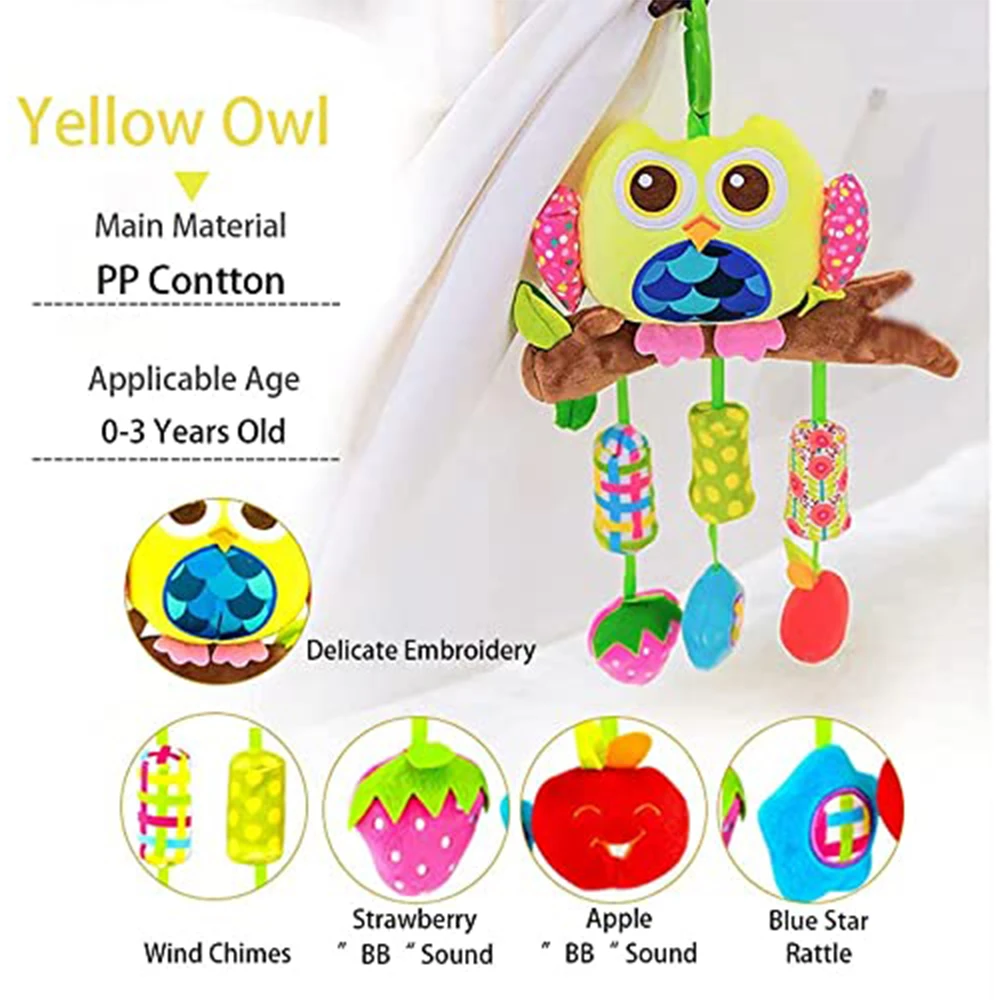 Zabawki dla dzieci dla 3 6 9 12 miesięcy wiszące sowy grzechotki wózek ruchome słoń ryby pluszowe miękkie grzechotki dla chłopców dziewczyny prezent na Boże Narodzenie