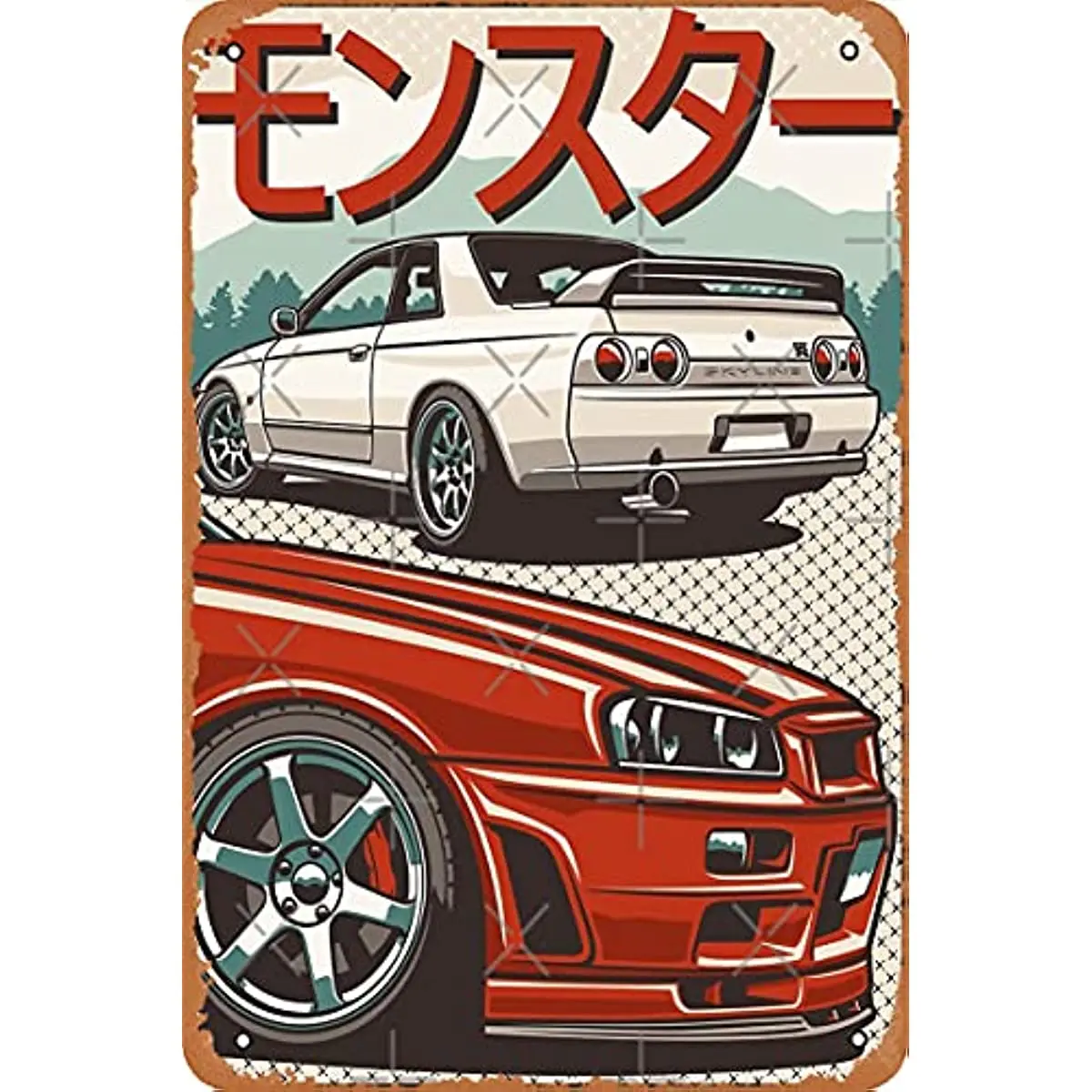 Monster Skyline GTR R32 & R34 Poster Metal Tin Sign 8 x 12 Vintage Retro Man Cave Wall Decor