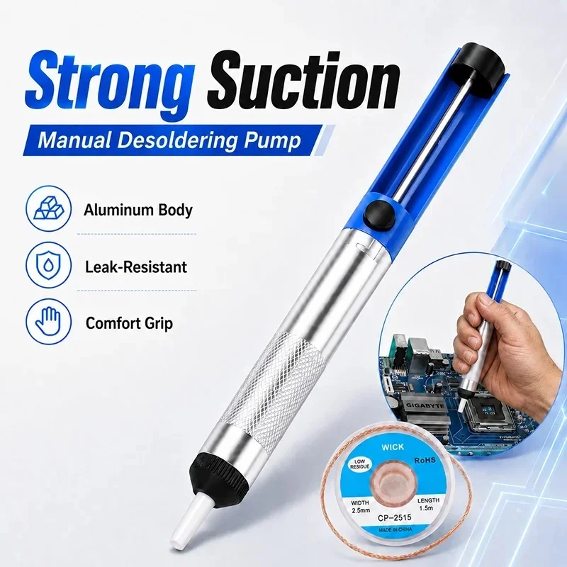 Soldering Sucker Pen Aluminum Metal Desoldering Pump Suction Tin Gun Removal Vacuum Soldering Iron Desolder Hand Welding Tools