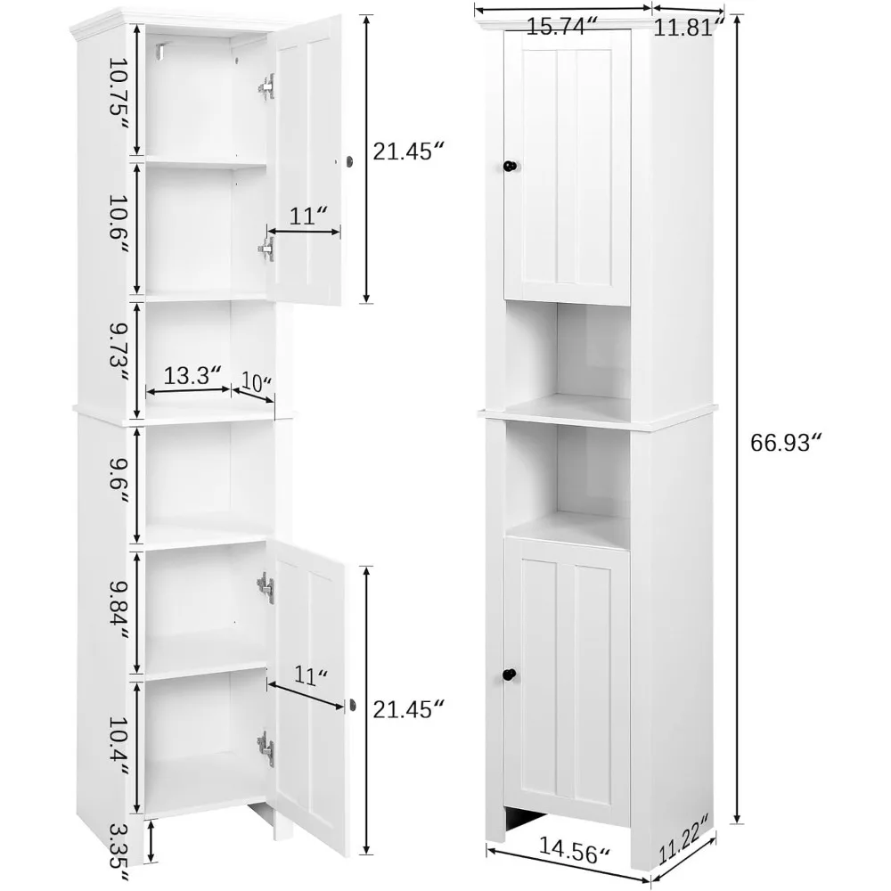 Tall Bathroom Storage Cabinet Floor Standing Freestanding Linen Tower 15.7X 11.8X 66.9 Inches Freight Free Home Furniture Vanity image 3